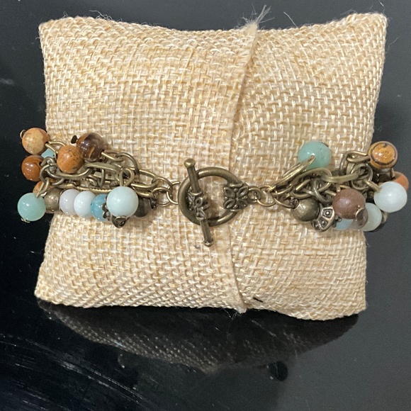 Bohemian “Julianne“ BOHO Bronze 3 Strand Multi Colored Beaded Chain Bracelet R4B - Picture 2 of 4